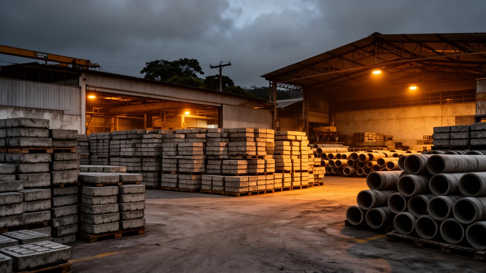 Pátio da fábrica RF Pré-Moldados em Viçosa, MG
